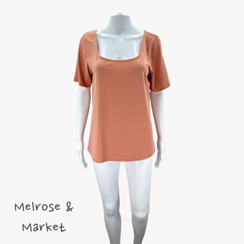Melrose & Market Women's Square Neck Top in Peach Sz XL